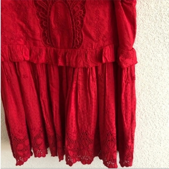 Tularosa Paula Lace Embroidered Ruffle Mini Dress Red - Picture 4 of 7